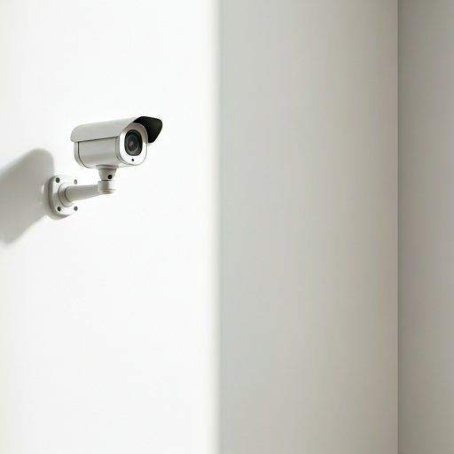 Cámara de seguridad minimalista blanca en pared